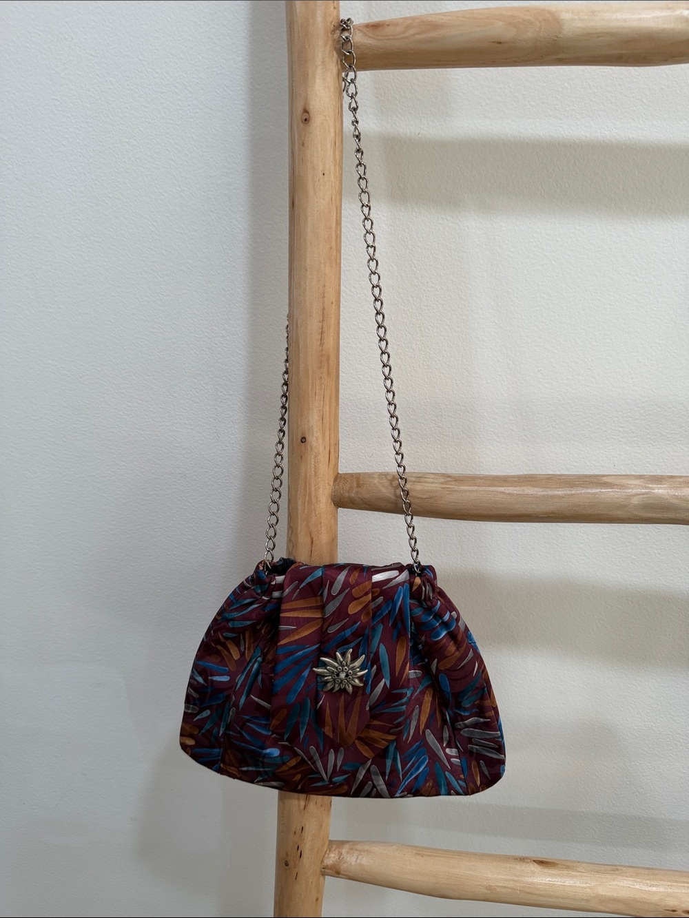 Women's Floral Silk Evening Bag in Burgundy and Teal